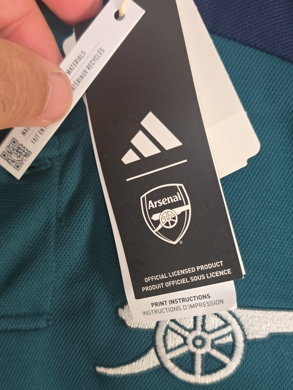 adidas Kids Arsenal Soccer Jersey Teal and Navy - Picture 8 of 10